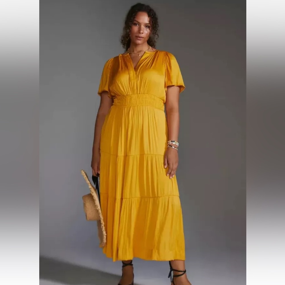 Anthropologie satin somerset dress in mango